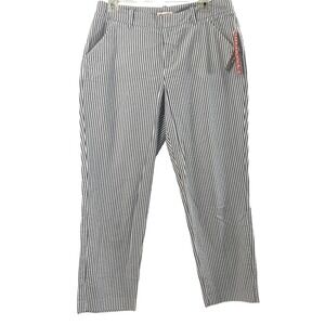 Merona Seersucker Ankle Pants Womens Size 10 Gray White Striped Nautical Classic
